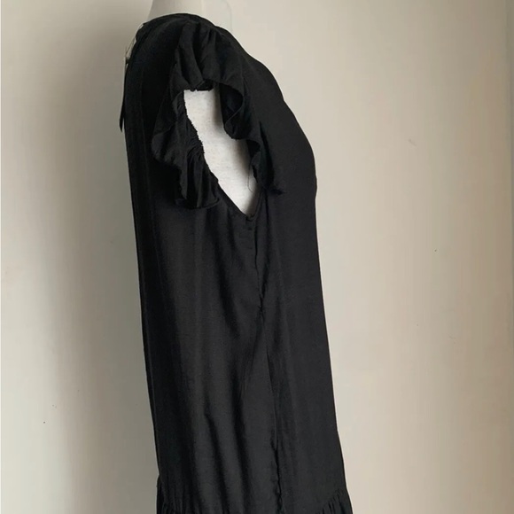 Kaycee Black Tunic Dress V-Neck Button Front Tiered Knee-Length Size Large UK 12 - Picture 9 of 13